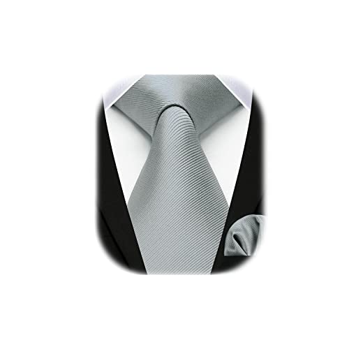 Enlision Krawatte Grau Herren Hochzeit Krawatten und Einstecktuch Set Elegant Einfarbig Seidenkrawatte mit Taschentuch Business Party von Enlision