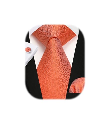 Enlision Krawatte Orange Krawatten für Herren Hochzeit Einfarbig Krawatte mit Einstecktuch und Manschettenknöpfe Set Seide Elegant Business von Enlision