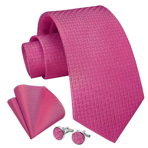 Enlision Krawatte Rosa Fuchsia Krawatten für Herren Hochzeit Einfarbig Krawatte mit Einstecktuch und Manschettenknöpfe Set Seide Elegant Business von Enlision