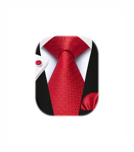 Enlision Krawatte Rot Hochzeit Krawatten für Herren Krawatte mit Einstecktuch und Manschettenknöpfe Set Seide Schlips Herren Elegant Business von Enlision