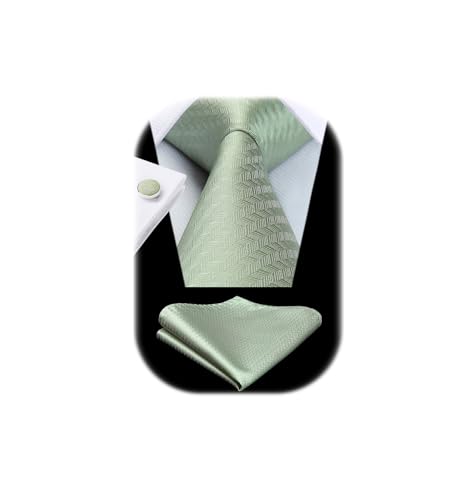 Enlision Krawatte Salbeigrün Krawatten für Herren Hochzeit Einfarbige Krawatte mit Einstecktuch und Manschettenknöpfe Set Seide Schlips Elegant von Enlision
