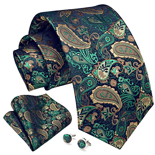 Enlision Krawatte für Herren Seide Krawatten Set Herrenkrawatten Einstecktuch Manschettenknöpfe Grün von Enlision