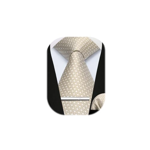 Enlision Krawatten für Herren Karierte Krawatte und Einstecktuch krawattenklammer Set Einfarbige Krawatte Champagner Taschentuch Krawattennadel Für Männer Hochzeit Business,Champagner von Enlision