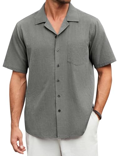 Enlision Leinen Hemd Grau Kurzarm Hemden Herren Leichtes Sommer Strandhemd Regular Fit Freizeithemden für Herren 4XL Enlision Leinen Hemd Grau Kurzarm Hemden Herren Leichtes Sommer Strandhemd Regular Fit Freizeithemden für Herren 4XL von Enlision
