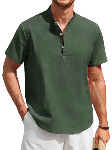 Enlision Leinenhemd Herren Hemd Kurzarm Sommerhemd Ohne Kragen Baumwolle Leinen Hemden Herren Dunkelgrün Freizeithemden für Männer Regular Fit XL Enlision Leinenhemd Herren Hemd Kurzarm Sommerhemd Ohne Kragen Baumwolle Leinen Hemden Herren Dunkelgrün Freizeithemden für Männer Regular Fit XL von Enlision