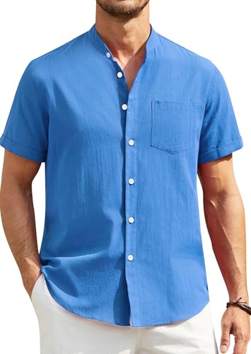 Enlision Leinenhemd Herren Kurzarm Royalblau Leichtes Sommer Leinen Hemden für Herren Ohne Kragen Henley Hemd für Geschäft Outdoor S Enlision Leinenhemd Herren Kurzarm Royalblau Leichtes Sommer Leinen Hemden für Herren Ohne Kragen Henley Hemd für Geschäft Outdoor S von Enlision