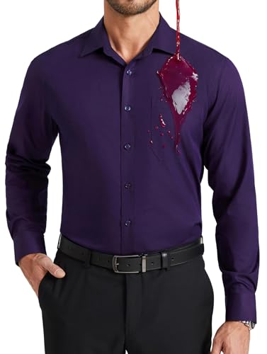 Enlision Lila Hemd Herren Langarm Fleckenschutz Stretch Bügelleichtes Herrenhemd Regular Fit Businesshemd Oberhemd Anzug Hemd Männer mit Tasche, L von Enlision
