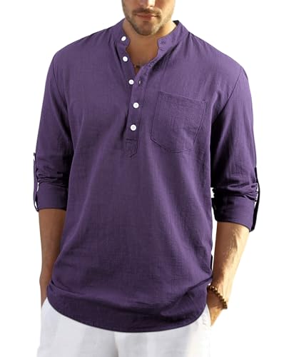 Enlision Lila Leinenhemd Herren Hemd Langarm Sommerhemd Herren Regular Fit Freizeithemd mit Brusttasche Henley Shirt 4XL Enlision Lila Leinenhemd Herren Hemd Langarm Sommerhemd Herren Regular Fit Freizeithemd mit Brusttasche Henley Shirt 4XL von Enlision
