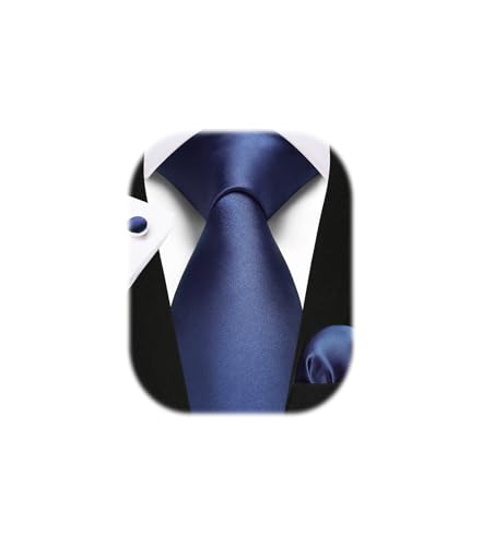 Enlision Marineblau Krawatte Herren Seide Hochzeit Krawatten und Einstecktuch mit Manschettenknöpfe Set Elegant Einfarbig Seidenkrawatte mit Taschentuch Business Party von Enlision