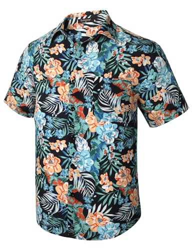 Enlision Navy Blau Hawaii Hemd Männer Sommerhemd Kurzarm Freizeit Strandhemd Männer Hemdurlaub Hawaii Shirt 4XL von Enlision