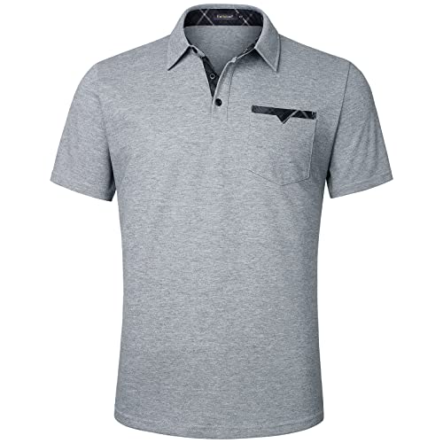 Enlision Poloshirt Herren Kurzarm Grau Polohemd mit Brusttasche Casual Golf Poloshirts Regular Fit Sport Polo T-Shirt Männer L von Enlision