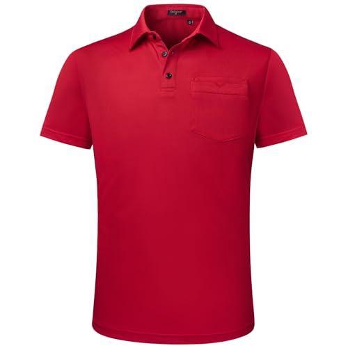 Enlision Poloshirt Herren Kurzarm Rot Polohemd mit Brusttasche Einfarbig Golf Activewear Poloshirts Casual Sommer Polo T-Shirt Männer Regular Fit L von Enlision