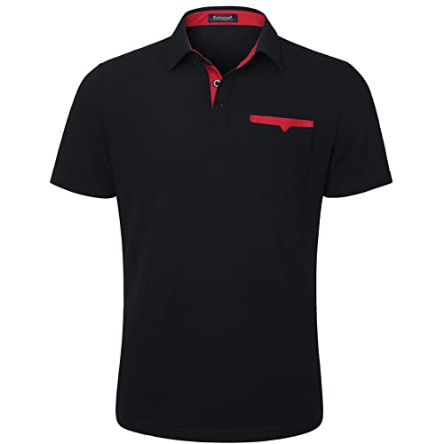 Enlision Poloshirt Herren Kurzarm Schwarz Rot Polohemd mit Brusttasche Casual Golf Poloshirts Regular Fit Sport Polo T-Shirt Männer XXL von Enlision