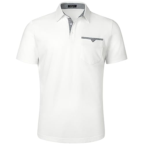 Enlision Poloshirt Herren Kurzarm Weiss Polohemd mit Brusttasche Casual Golf Poloshirts Regular Fit Sport Polo T-Shirt Männer L von Enlision