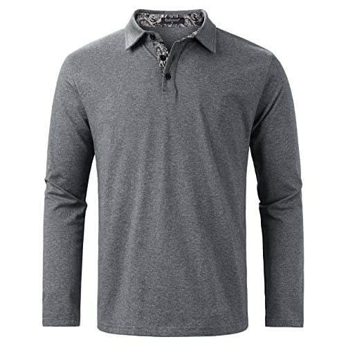 Enlision Poloshirt Herren Langarm Polohemd Grau Casual Golf Poloshirts Baumwolle Regular Fit Sport Polo T-Shirt Männer L von Enlision