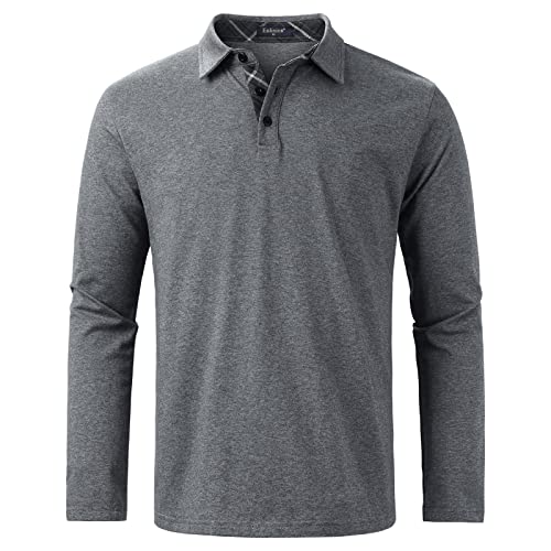 Enlision Poloshirt Herren Langarm Polohemd Grau Casual Golf Poloshirts Baumwolle Regular Fit Sport Polo T-Shirt Männer XXL von Enlision