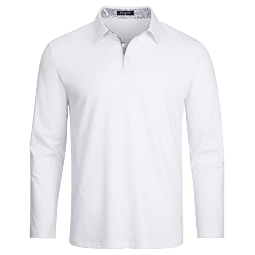 Enlision Poloshirt Herren Langarm Polohemd Weiss Casual Golf Poloshirts Baumwolle Regular Fit Sport Polo T-Shirt Männer L von Enlision