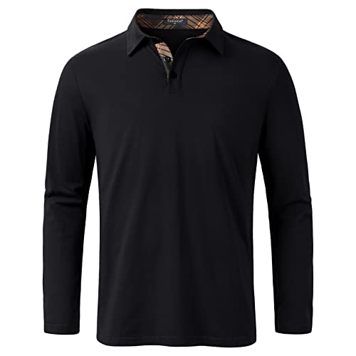 Enlision Poloshirt Herren Langarm Polohemd Schwarz Casual Golf Poloshirts Baumwolle Regular Fit Sport Polo T-Shirt Männer L von Enlision