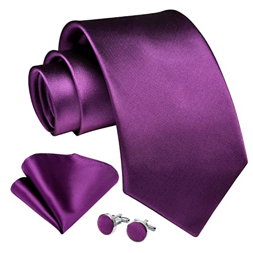 Enlision Purpurrot Krawatte Herren Seide Hochzeit Krawatten und Einstecktuch mit Manschettenknöpfe Set Elegant Einfarbig Seidenkrawatte mit Taschentuch Business Party von Enlision