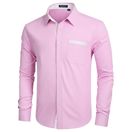 Enlision Herren Hemd Langarm Hochzeit Hemden Rosa Regular Fit Freizeithemd für Männer Oberhemd Herren mit Tasche M von Enlision