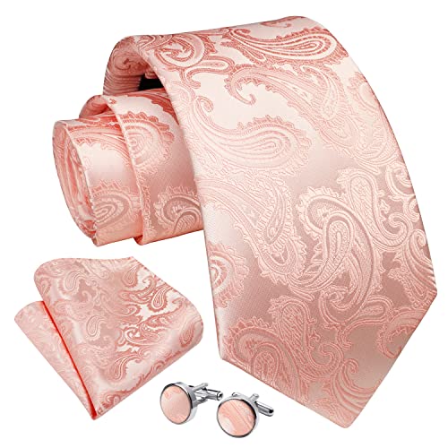 Enlision Rosa Pink Krawatte Herren Paisley Hochzeit Krawatten und Einstecktuch mit Manschettenknöpfe Set Elegant Seide Einfarbig Seidenkrawatte mit Taschentuch Business Party von Enlision