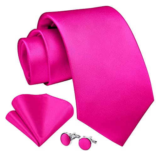 Enlision Rosa Pink Krawatte Herren Fuchsia Hochzeit Krawatten und Einstecktuch mit Manschettenknöpfe Set Elegant Einfarbig Seidenkrawatte mit Taschentuch Business Party von Enlision