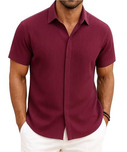 Enlision Rot Hemd Herren Kurzarm Freizeithemd Casual Sommer Herrenhemd Regular Fit Freizeithemden Männer Hemden M von Enlision