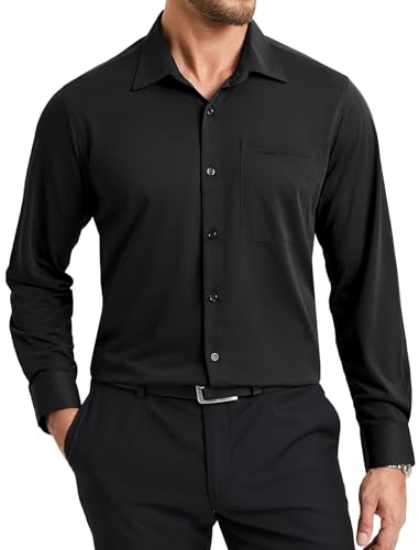 Enlision Schwarz Hemd Herren Bügelfreies Stretch Langarm Businesshemden Regular Fit Büro Formelle Anzug Hemd mit Tasche, S von Enlision