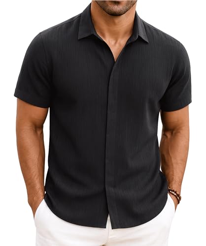 Enlision Schwarz Hemd Herren Kurzarm Freizeithemd Casual Sommer Herrenhemd Regular Fit Freizeithemden Männer Hemden XL von Enlision