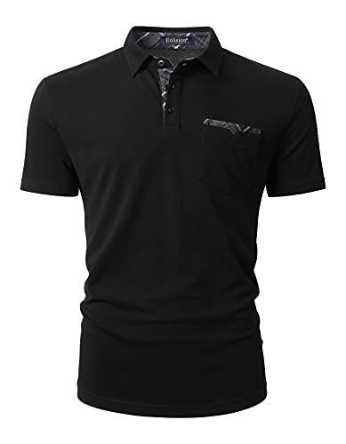 Enlision Poloshirt Herren Kurzarm Schwarz Polohemd mit Brusttasche Casual Golf Poloshirts Regular Fit Sport Polo T-Shirt Männer M von Enlision