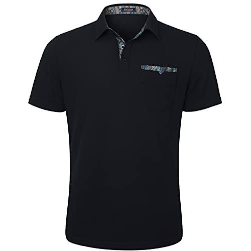 Enlision Poloshirt Herren Kurzarm Schwarz Polohemd mit Brusttasche Casual Golf Poloshirts Regular Fit Sport Polo T-Shirt Männer XXL von Enlision