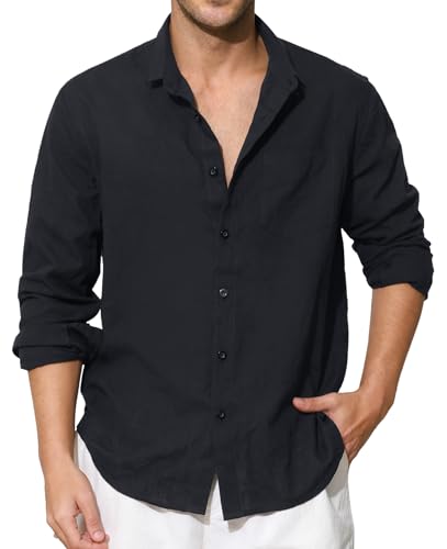 Enlision Schwarzes Leinenhemd Herren Hemd Langarm Baumwolle Leichtes Sommerhemd Freizeithemd Regular Fit Locker Henley Shirt mit Brusttasche 2XL Enlision Schwarzes Leinenhemd Herren Hemd Langarm Baumwolle Leichtes Sommerhemd Freizeithemd Regular Fit Locker Henley Shirt mit Brusttasche 2XL von Enlision