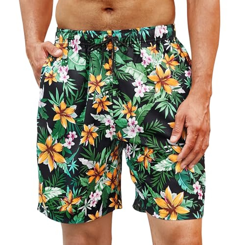 Enlision Badehose Herren Kurze Badehose für Herren Schnelltrocknend Badeshorts Herren Hawaiihose mit Taschen Freizeit Strandhose Schwimmhose 3XL von Enlision