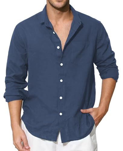 Enlision Smog Blaues Leinenhemd Herren Hemd Langarm Baumwolle Leichtes Sommerhemd Freizeithemd Regular Fit Locker Henley Shirt mit Brusttasche 2XL Enlision Smog Blaues Leinenhemd Herren Hemd Langarm Baumwolle Leichtes Sommerhemd Freizeithemd Regular Fit Locker Henley Shirt mit Brusttasche 2XL von Enlision
