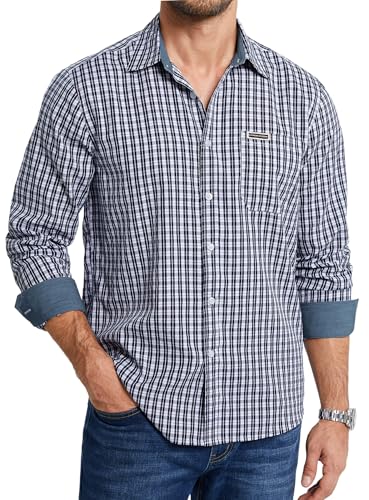 Enlision Trachtenhemd Herren Blau Kariertes Hemd Herren Oktoberfest Blau Weiße Bayrisches Freizeithemd für Männer Große Größen Karo Hemden Langarm für Herbst Frühling 3XL von Enlision