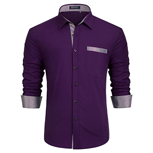 Enlision Hemd Herren Violett Langarm Business Hemden Regular Fit Mordern Hochzeit Hemd Männer Freizeithemd mit Tasche L von Enlision