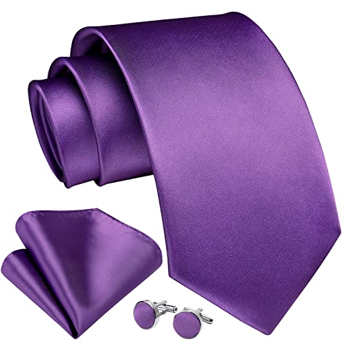 Enlision Violett Krawatte Herren Seide Hochzeit Krawatten und Einstecktuch mit Manschettenknöpfe Set Elegant Einfarbig Seidenkrawatte mit Taschentuch Business Party von Enlision