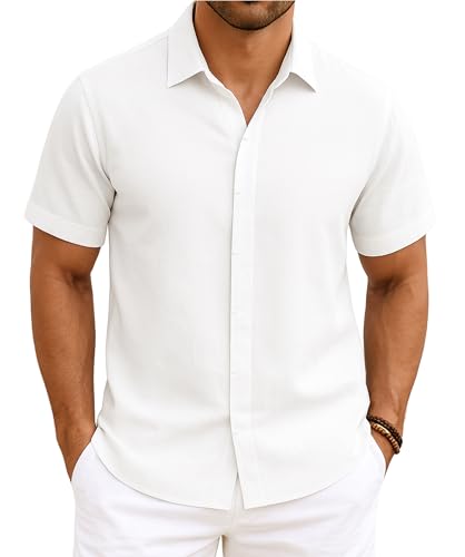 Enlision Weiß Hemd Herren Kurzarm Freizeithemd Casual Sommer Herrenhemd Regular Fit Freizeithemden Männer Hemden XXL von Enlision