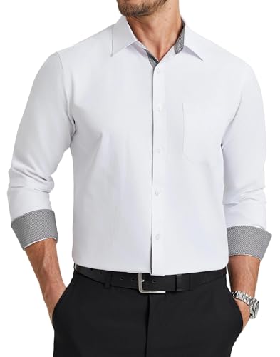 Enlision Weiße Hemd Herren Langärmliges Hochzeit Hemden Elegant Anzughemd für Männer mit Kentkragen Button Down für Formelle Business L von Enlision