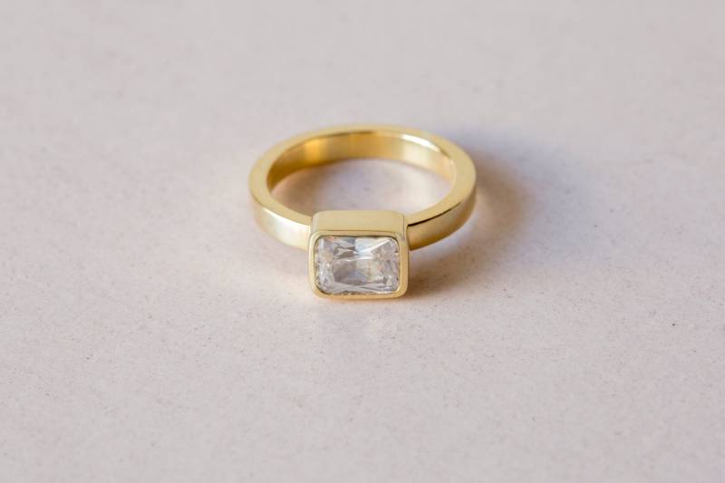 Gold Fill Sterling Silber Ring Rechteck Zirkon Solitär von Enlitho