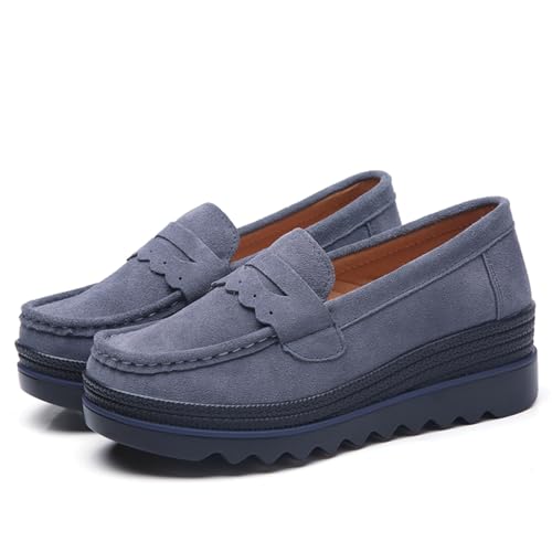 EnllerviiD Damen Plateau-Slipper Slip-On Bequeme Wildleder Mokassins Wedge Penny Loafers Casual Business Arbeitsschuhe, GRAU, 39.5 EU von EnllerviiD