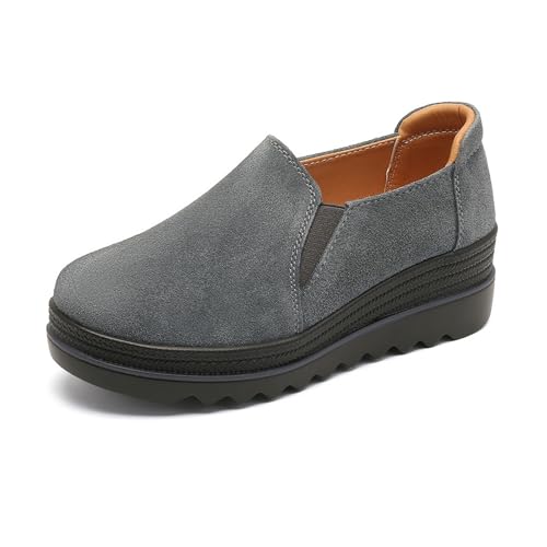 EnllerviiD Damen Plateau-Slipper Slip-On Bequeme Wildleder Mokassins Wedge Penny Loafers Casual Business Arbeitsschuhe, S-grau, 38.5 EU von EnllerviiD