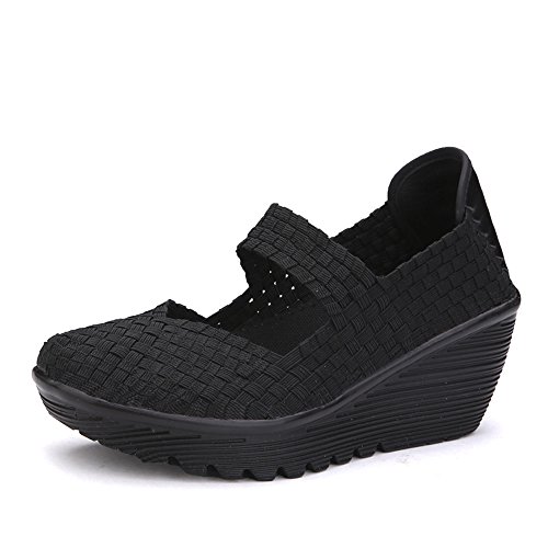 EnllerviiD Mary Jane Damen Sandalen mit Keilabsatz, Schwarz (889-1-schwarz), 36.5 EU von EnllerviiD