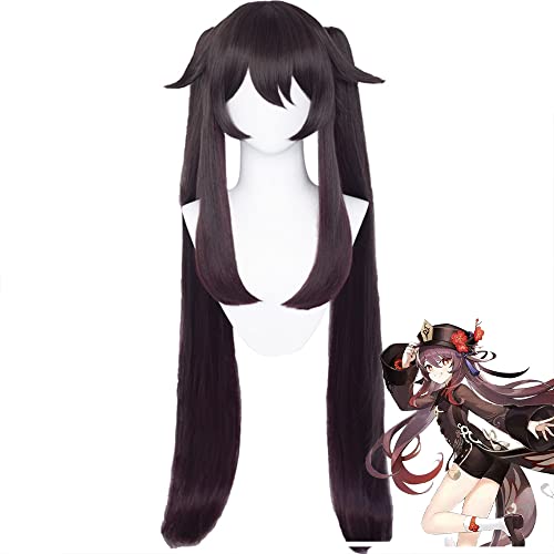 Enlylyog Hutao, Braun-Roter Doppel-Pferdeschwanz, Genshin Impact Gradient, Game Anime Perücke, Hitzebeständige Seidenperücke, Geeignet Für Jede Gesichtsform, Cosplay Party Kostüm Perücke von Enlylyog
