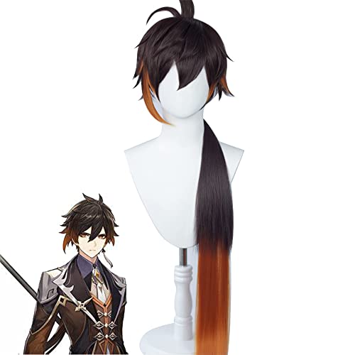 Enlylyog Zhongli, Brauner Chinesischer Stil, Genshin Impact Gradient Styling, Game Anime Perücke, Hitzebeständige Seidenperücke, Geeignet Für Jede Gesichtsform, Cosplay Party Kostüm Perücke von Enlylyog