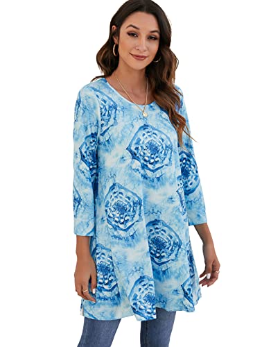 Enmain Damen Tunika Langarm Große Größen Elegant Blusen Tuniken Für Frauen Weihnachten Festliche Bluse Long Oberteil Shirt,Blau,XXL von Enmain