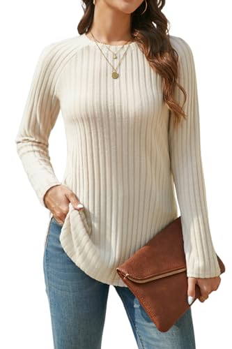 Enmain Begie Damen Pullover Langarm Leichter Strickpullover Damen Herbst Winter Große Größen Rundhals Sweatshirt Elegant Locker Lässige Oberteile L von Enmain