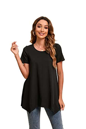 Enmain Damen Burgund Tunika Top Kurzarm Rundhals Bluse Tuniken Casual Longshirt Plissiert Swing T Shirt für Sommer S von Enmain