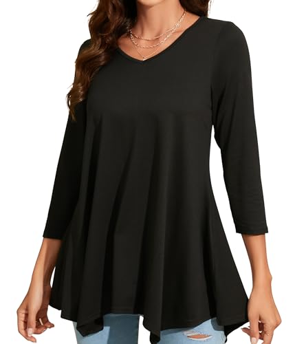 Enmain Damen Schwarze Tunika V Ausschnitt Langarm 3/4 Ärmel Longbluse Einfarbige Lange Oberteile Für Frauen Große Größen Shirt Tuniken Blusen,Schwarz,3XL Enmain Damen Schwarze Tunika V Ausschnitt Langarm 3/4 Ärmel Longbluse Einfarbige Lange Oberteile Für Frauen Große Größen Shirt Tuniken Blusen,Schwarz,3XL von Enmain