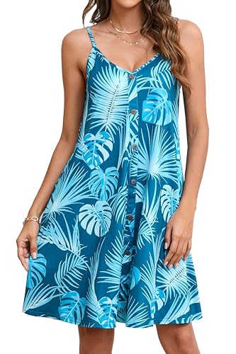 Enmain Damen Sommerkleid Strandkleid Kurz Spaghettiträger Kleid Grün Sommer Tunika Kleider Knielang V-Ausschnitt Ärmellos mit Taschen S von Enmain